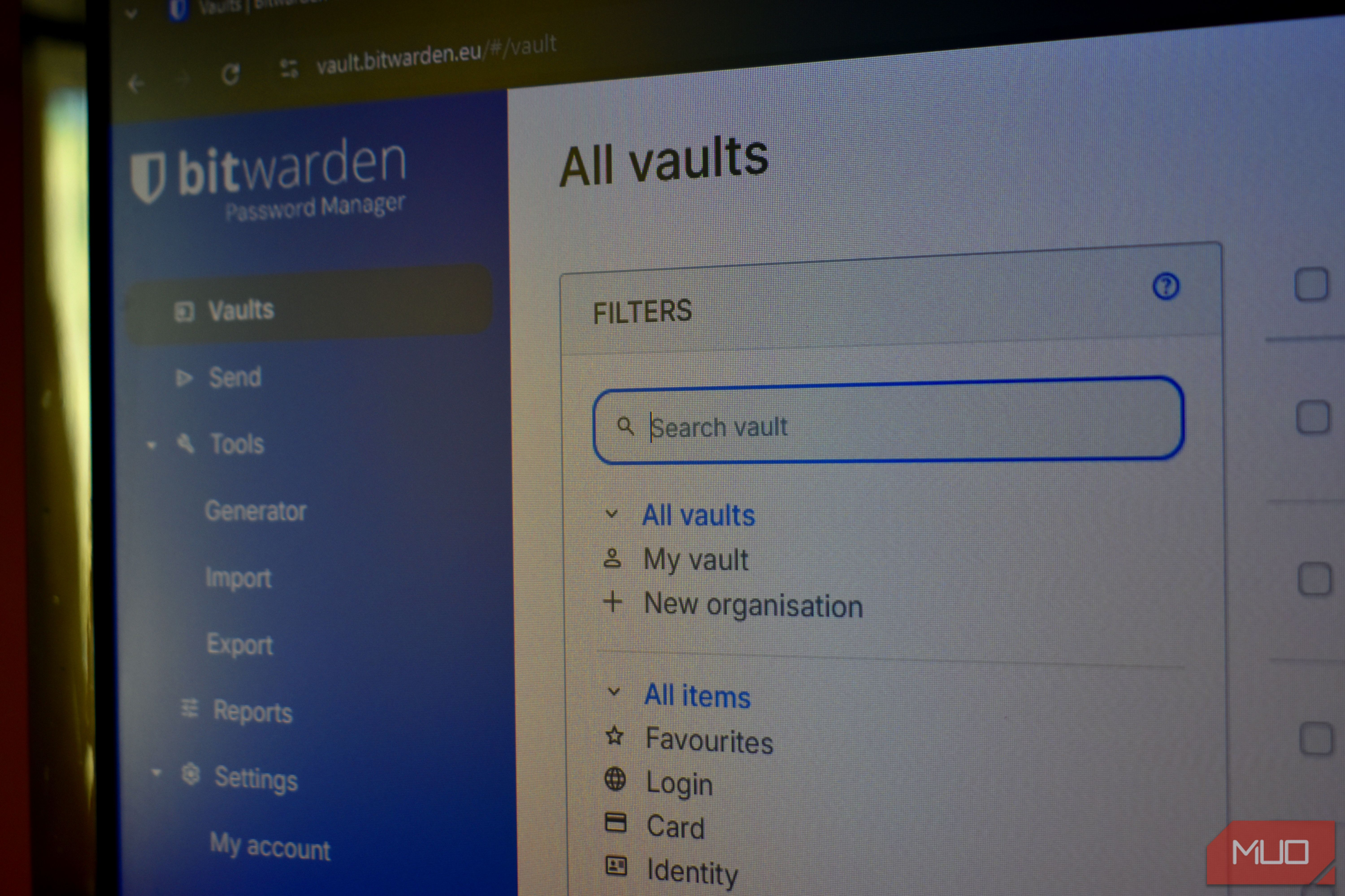 bitwarden password manager with vault search.