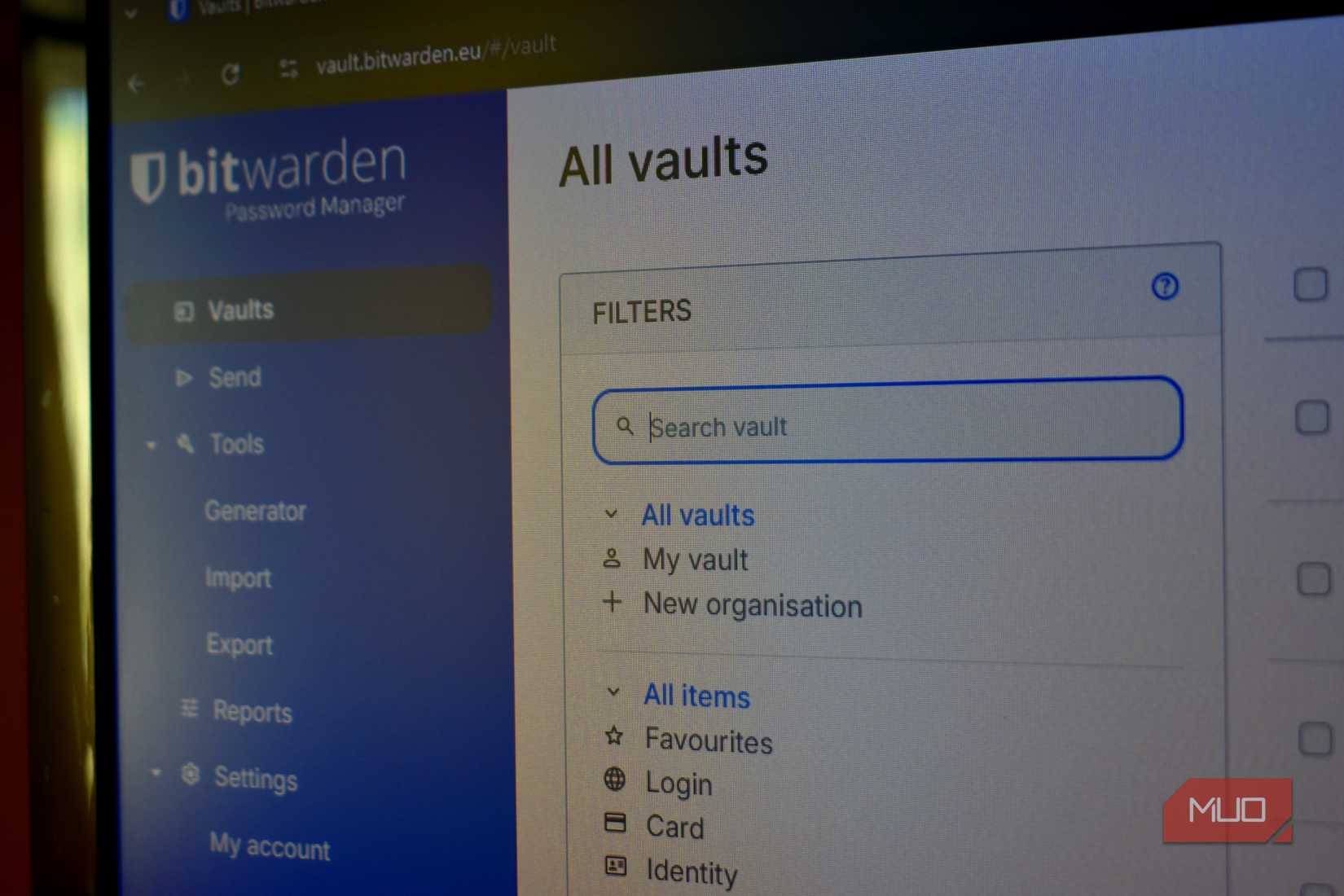 bitwarden password manager with vault search.