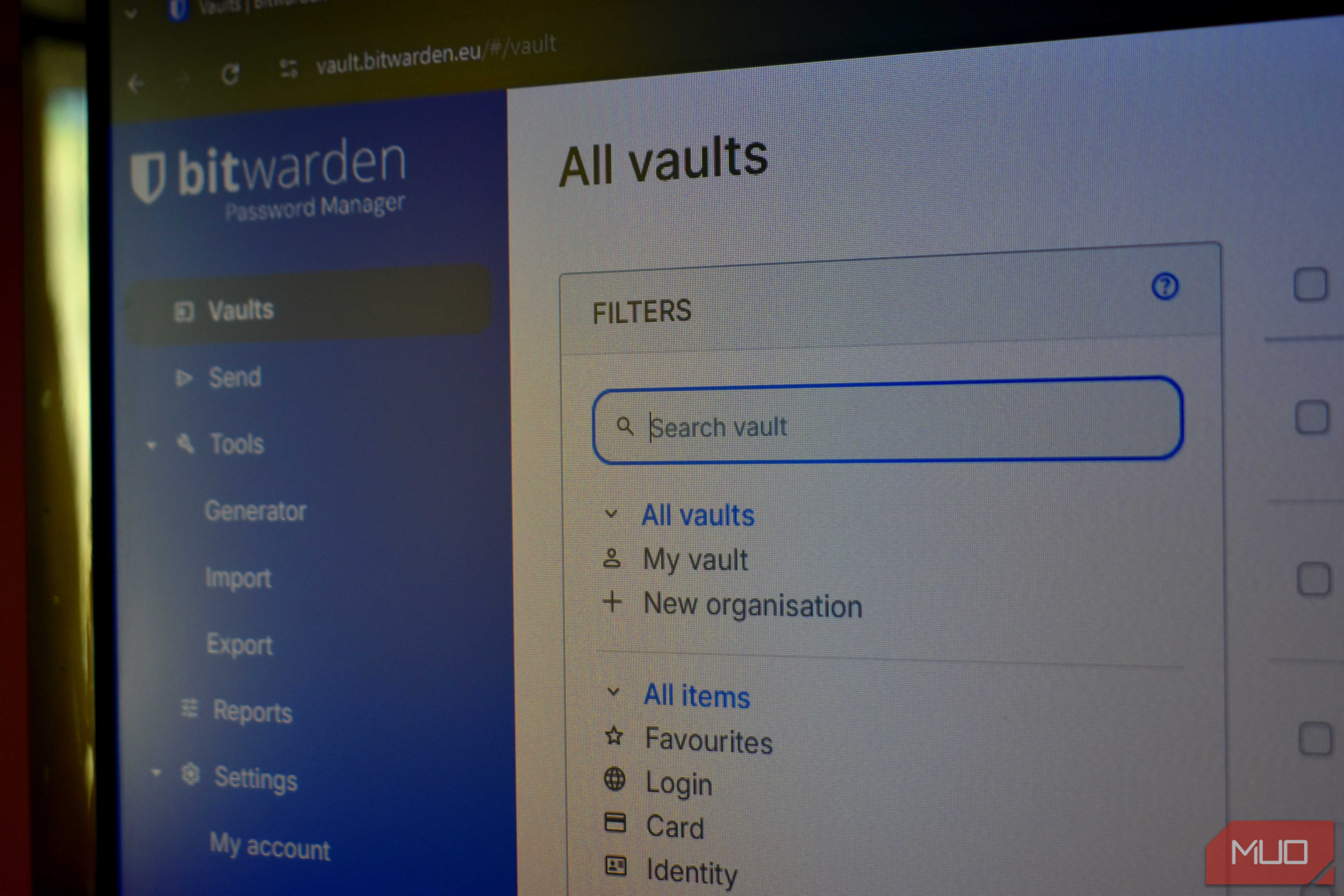 bitwarden password manager with vault search.
