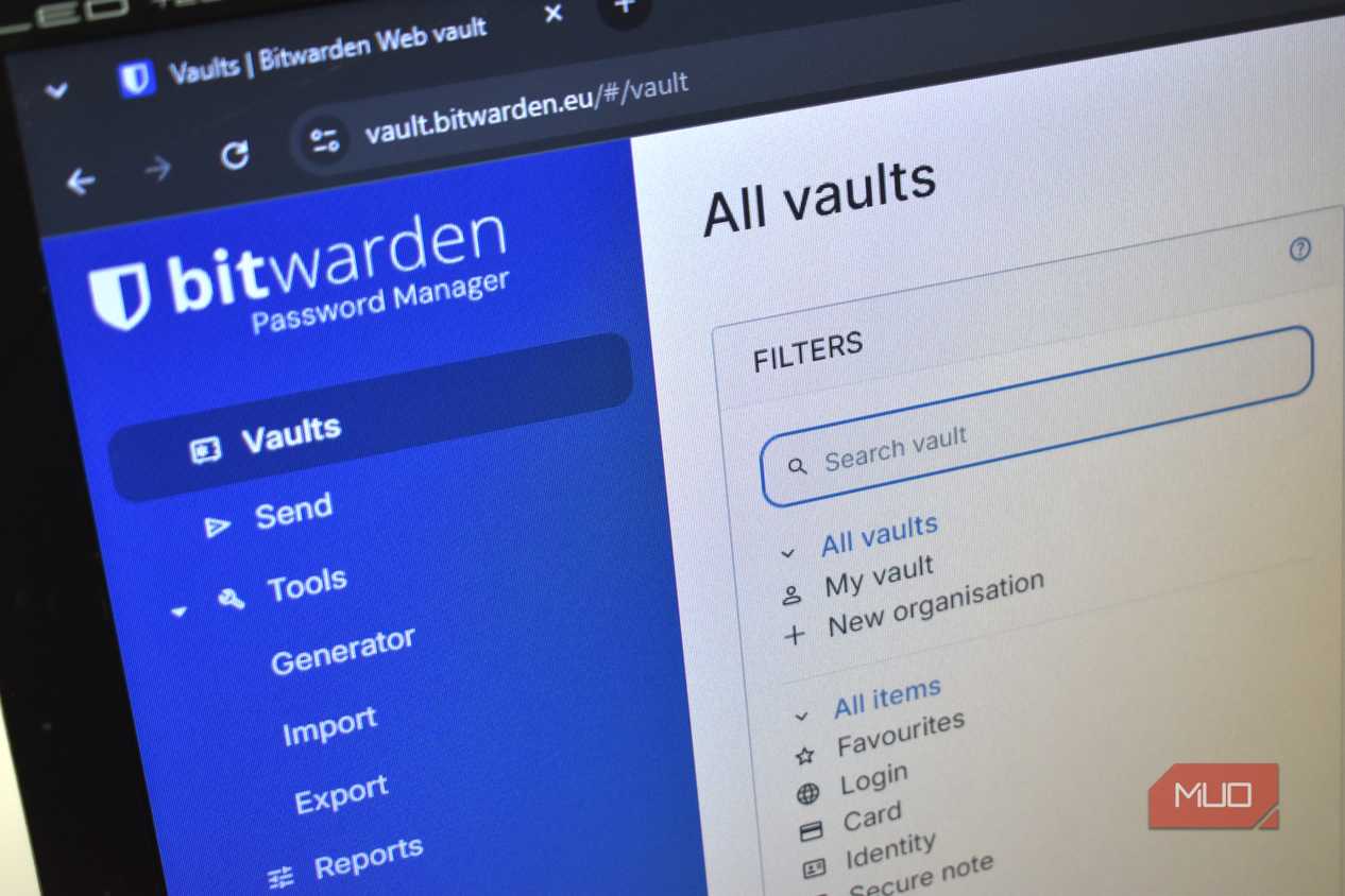 bitwarden password vault list on computer screen