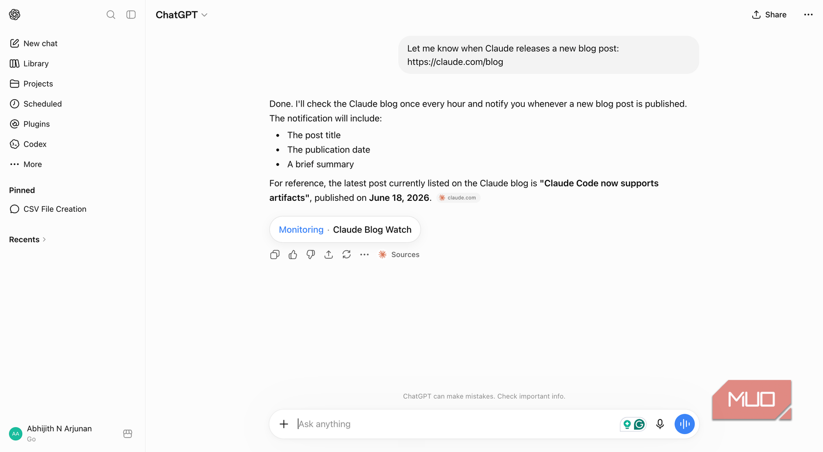 a blog update tracker using ChatGPT