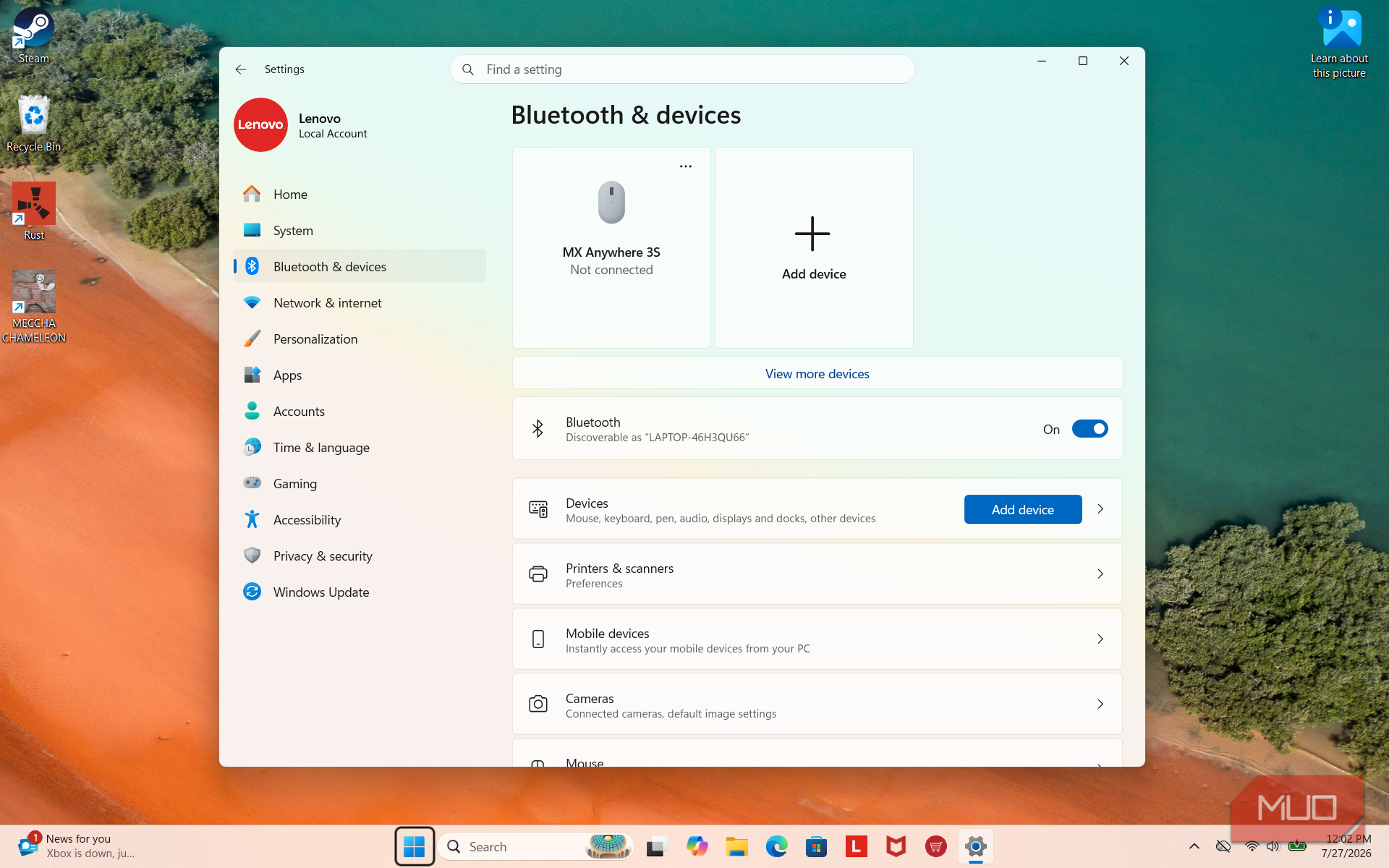 Bluetooth & devices page in Settings