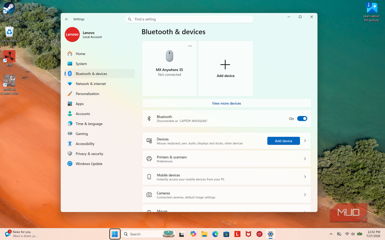 Bluetooth & devices page in Settings