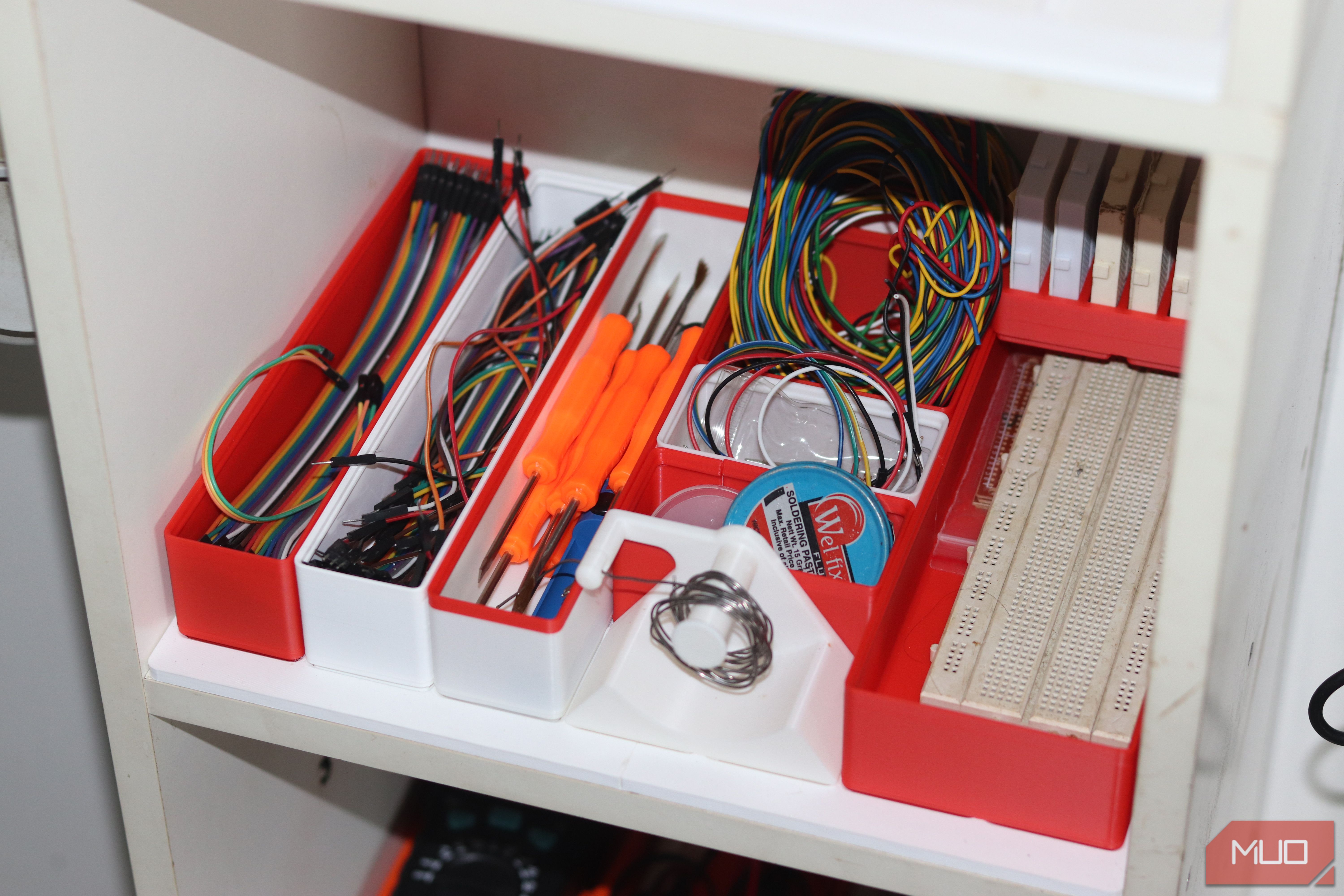 Bookshelf with Gridfinity organization.