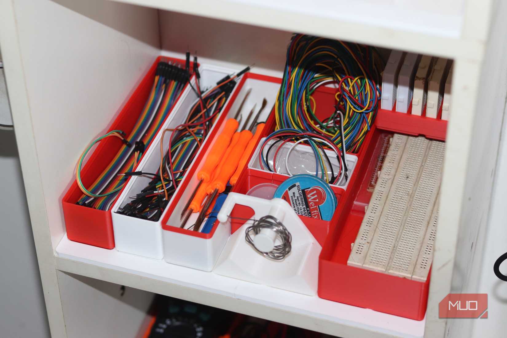 Bookshelf with Gridfinity organization.