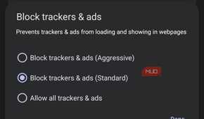 Brave Browser on Android showing advanced ad blocking features