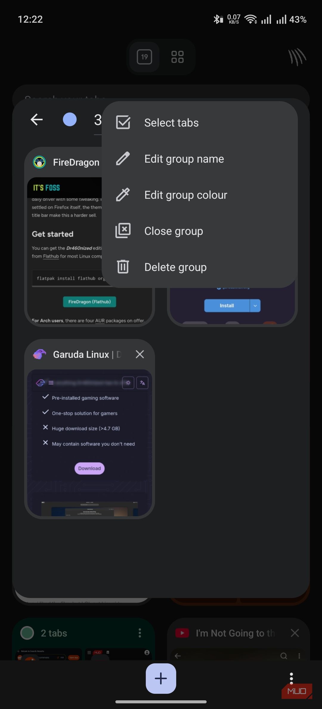 brave browser showing tab control options
