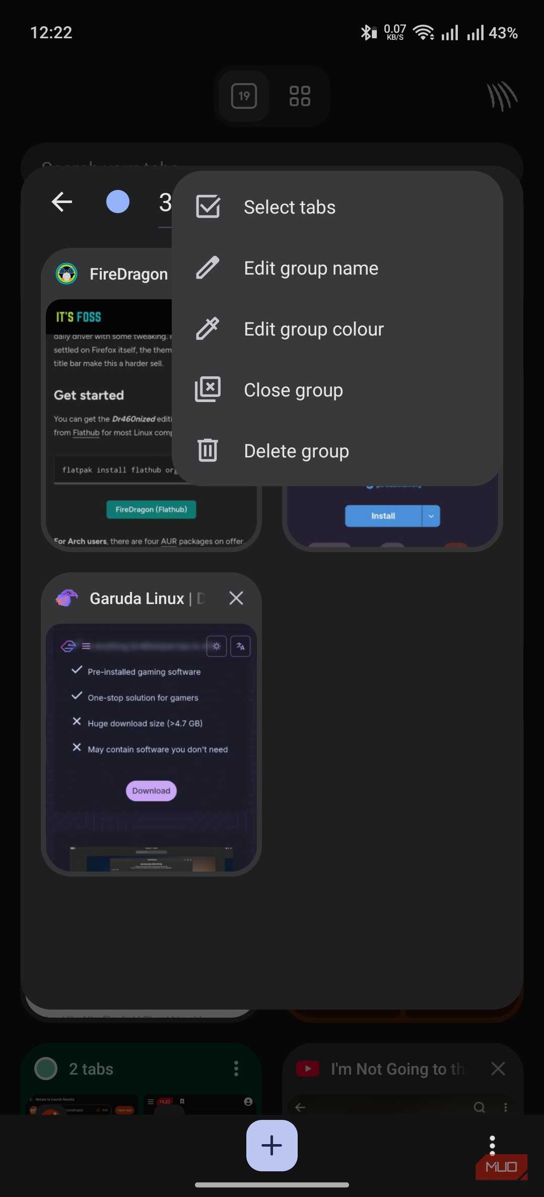 brave browser showing tab control options