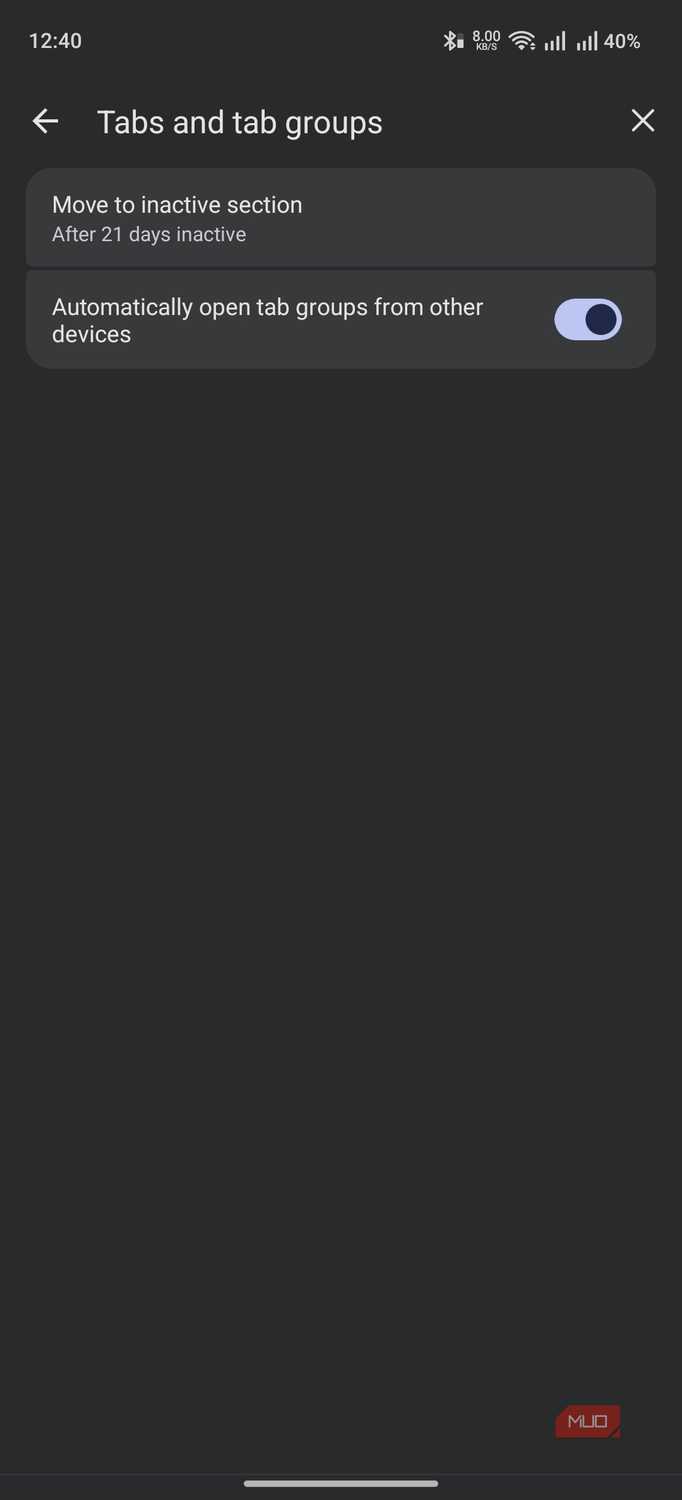 Brave Browser showing advanced settings for tabs and tab groups