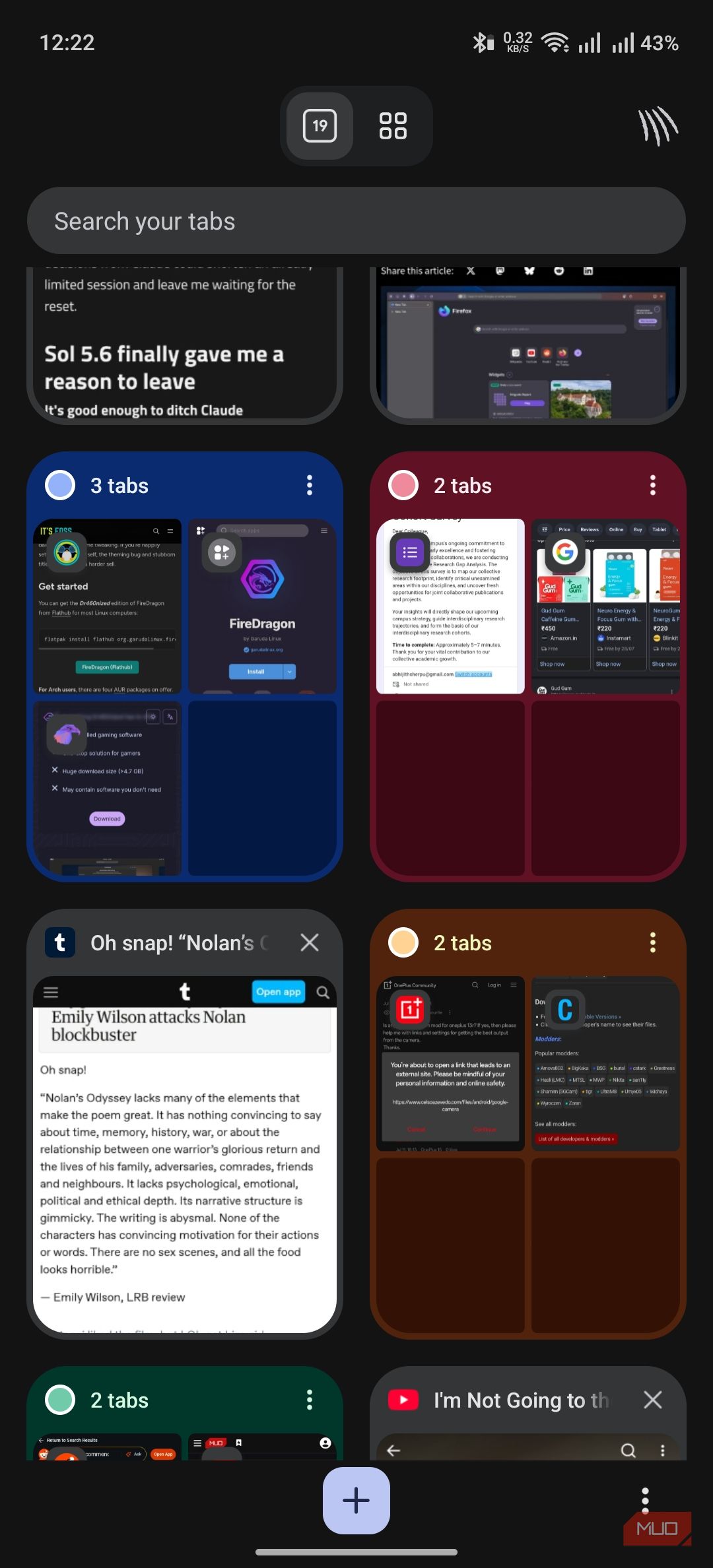 brave browser showing tab overview