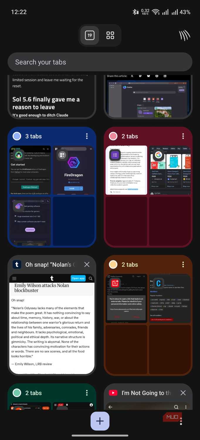 brave browser showing tab overview