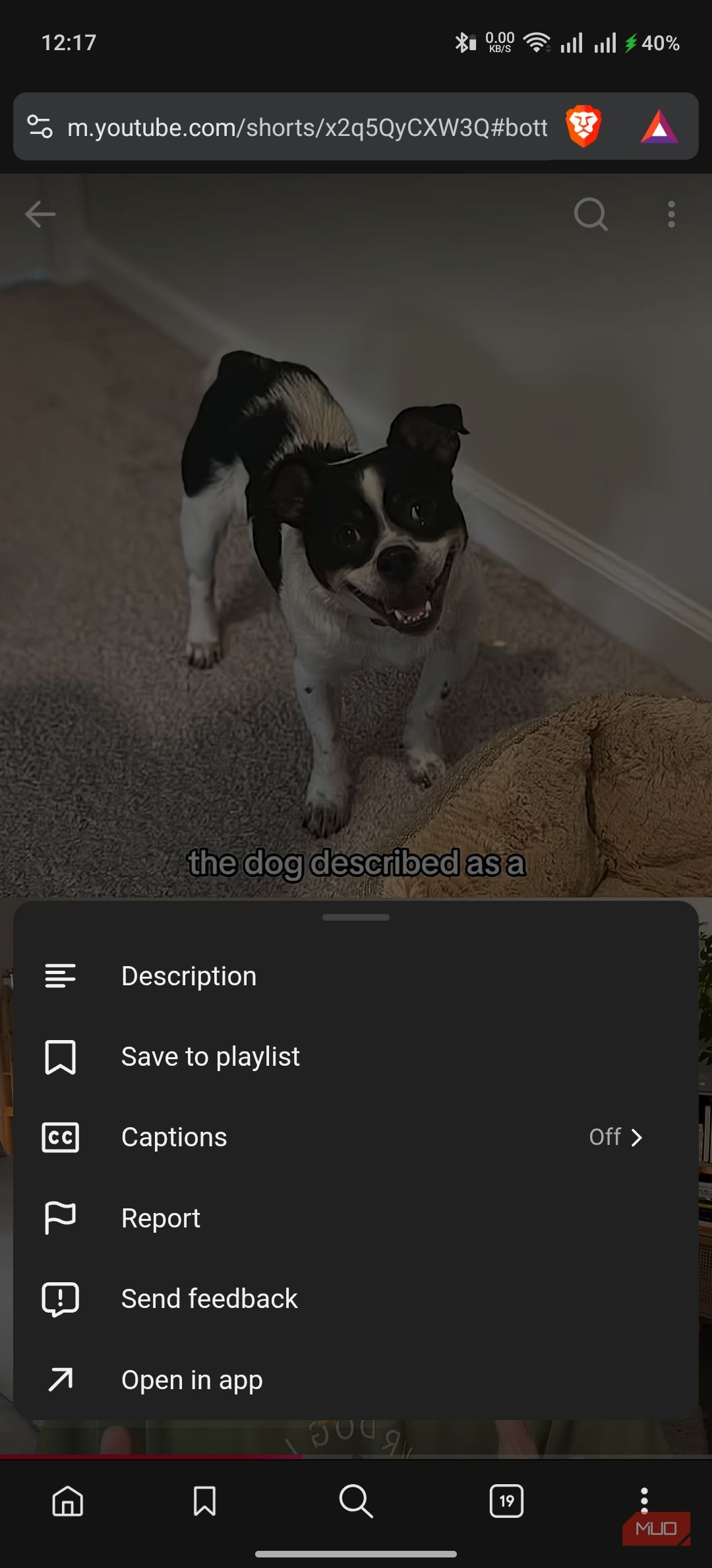 a YouTube short playing on the Brave browser