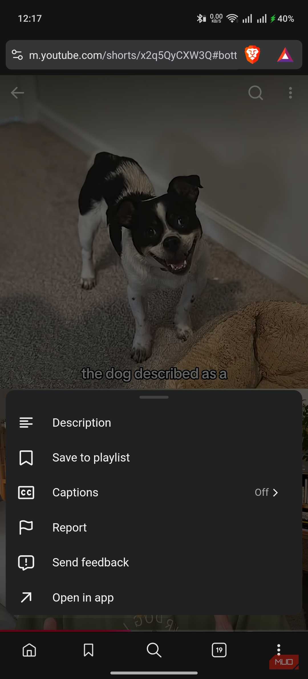a YouTube short playing on the Brave browser