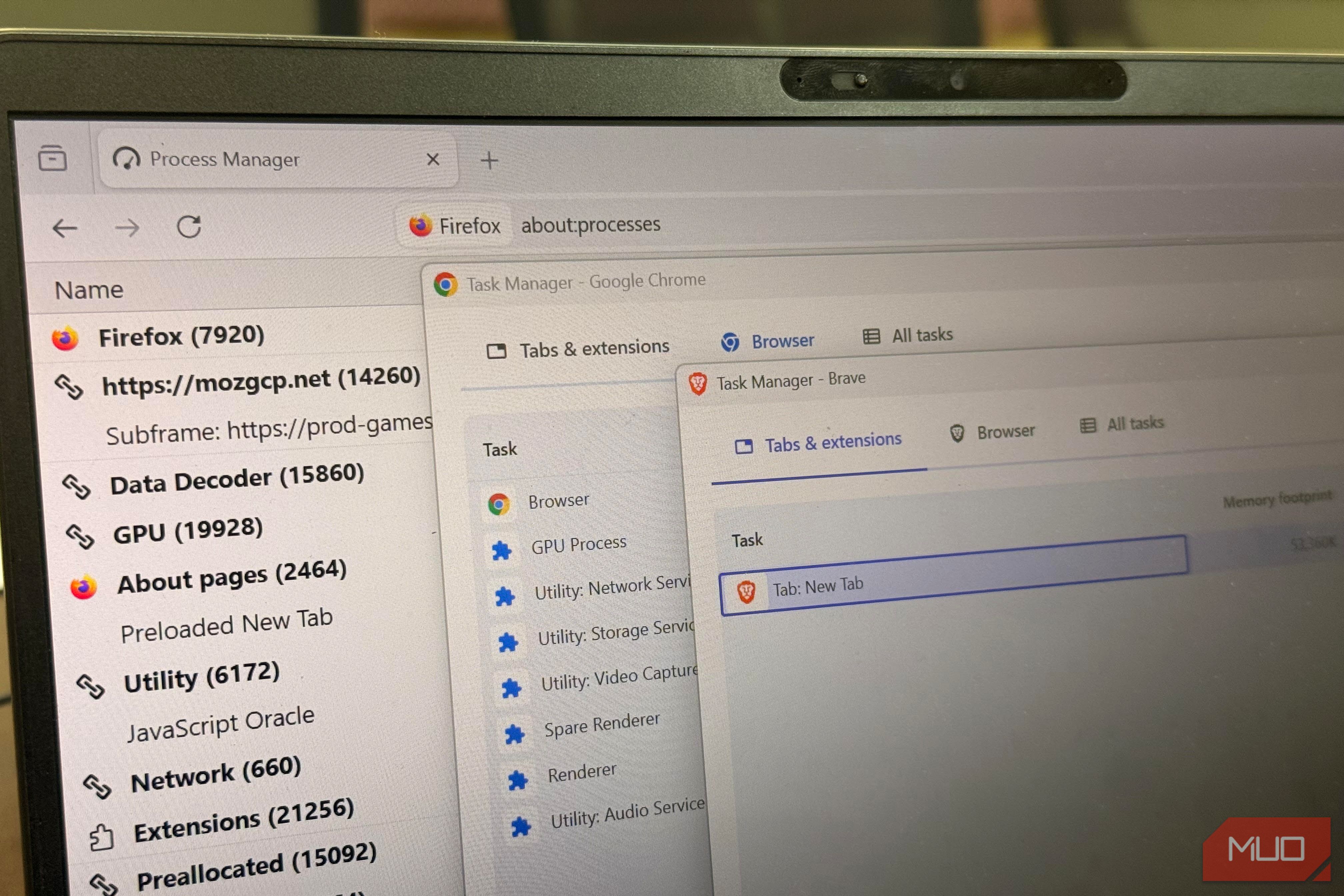 Brave Chrome and Firefox Task Managers