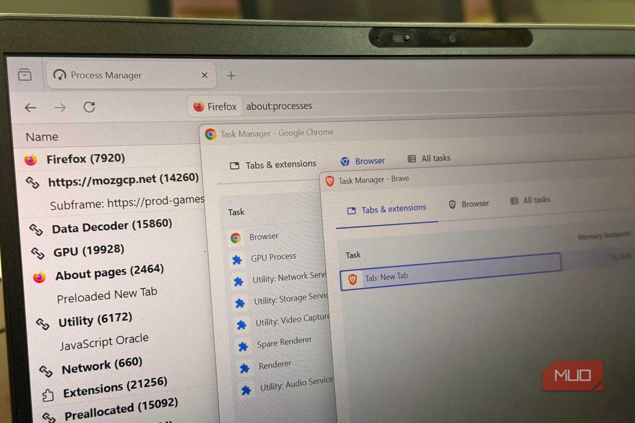 Brave Chrome and Firefox Task Managers
