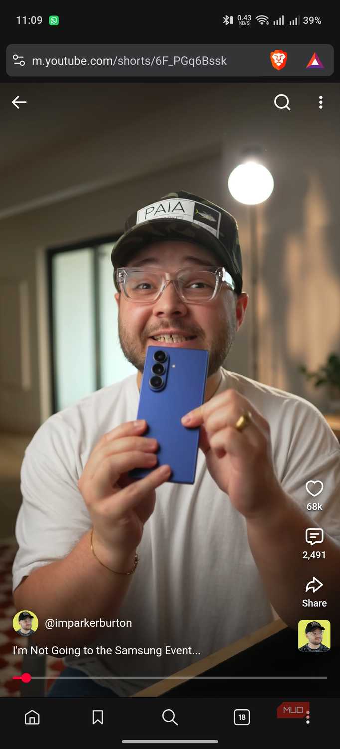 brave browser on Android playing YouTube Shorts without advertisements