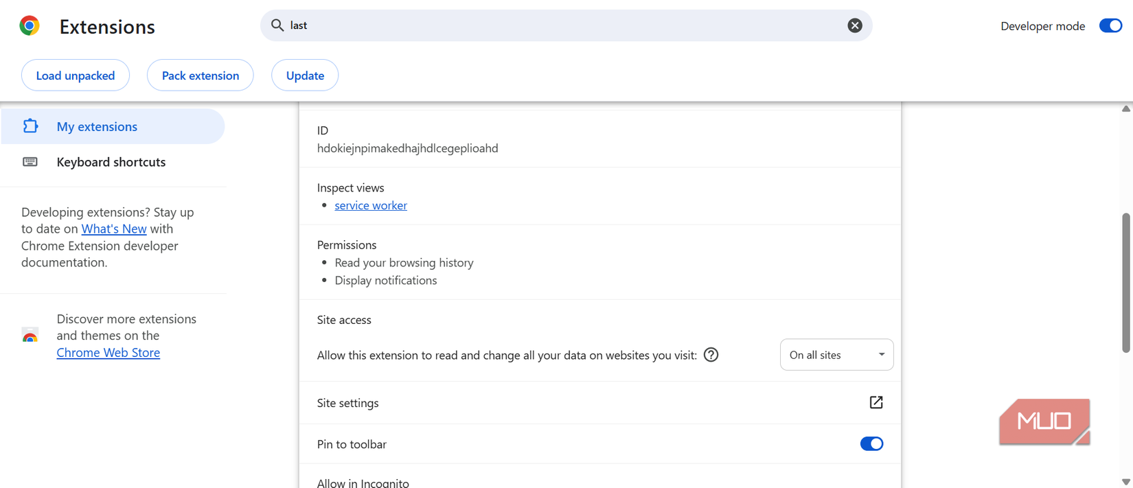 Browser extension details