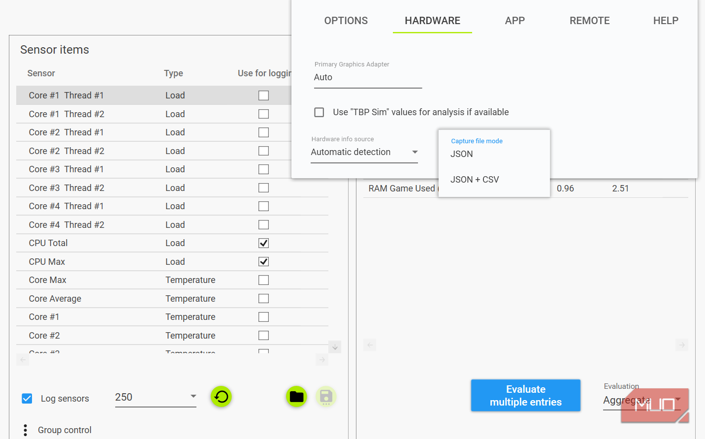 CapFrameX capture and saving options
