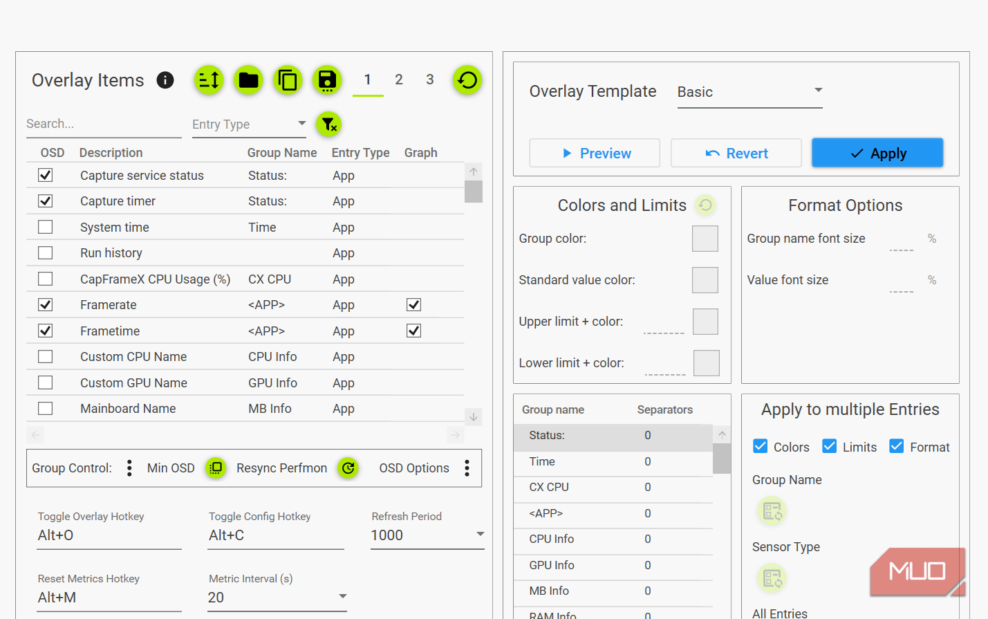 CapFrameX overlay options