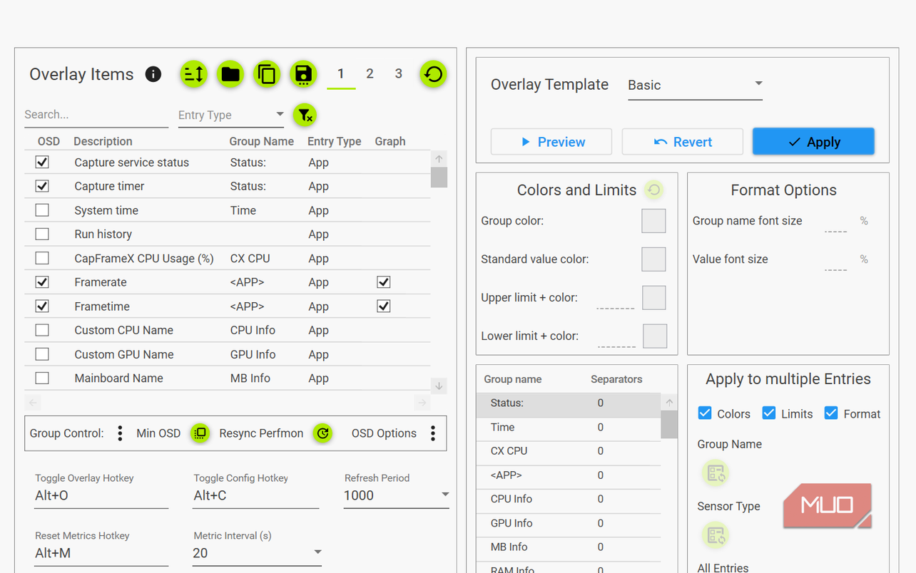 CapFrameX overlay options