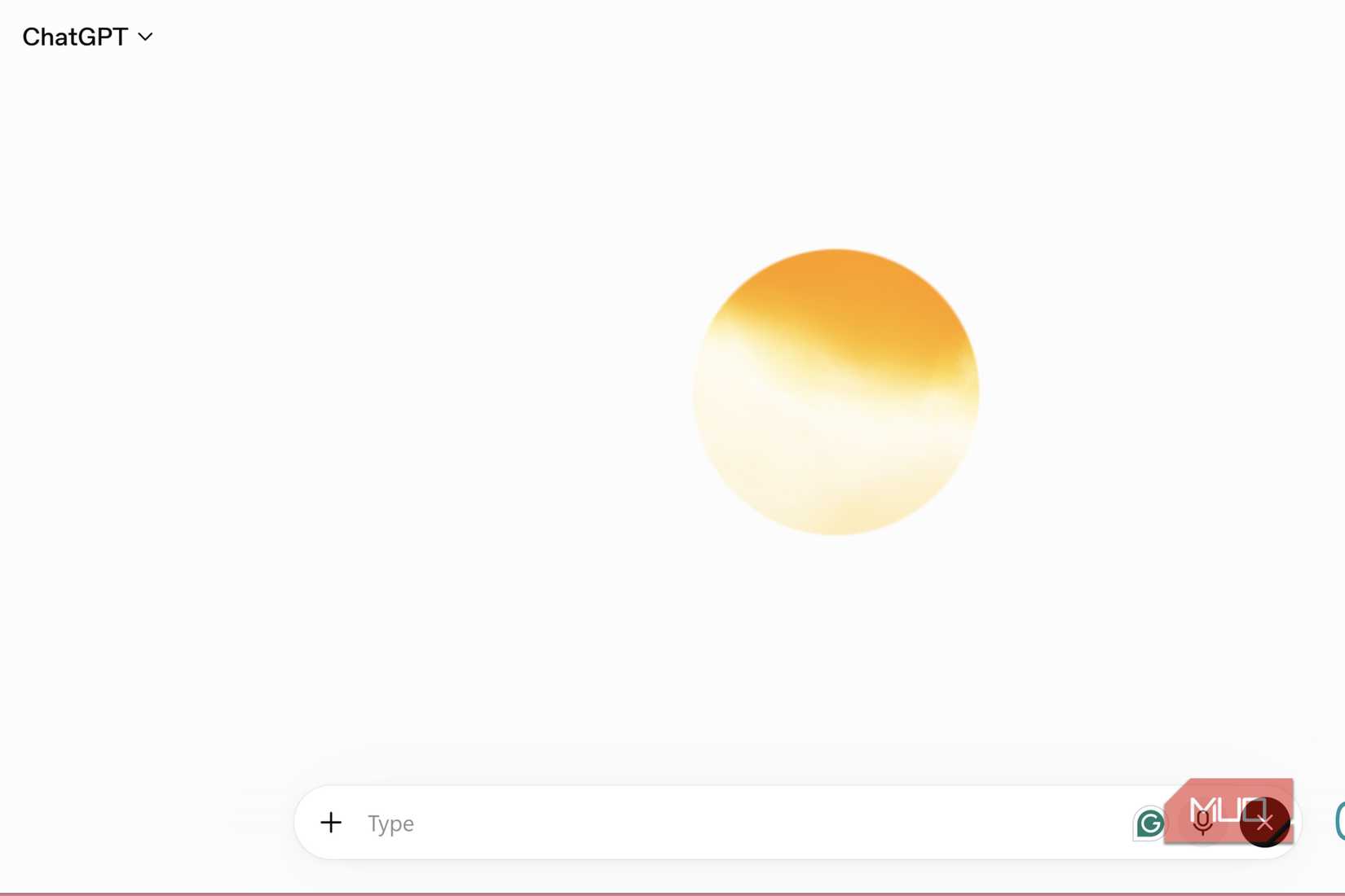 ChatGPT yellow circular voice mode icon on blank chat