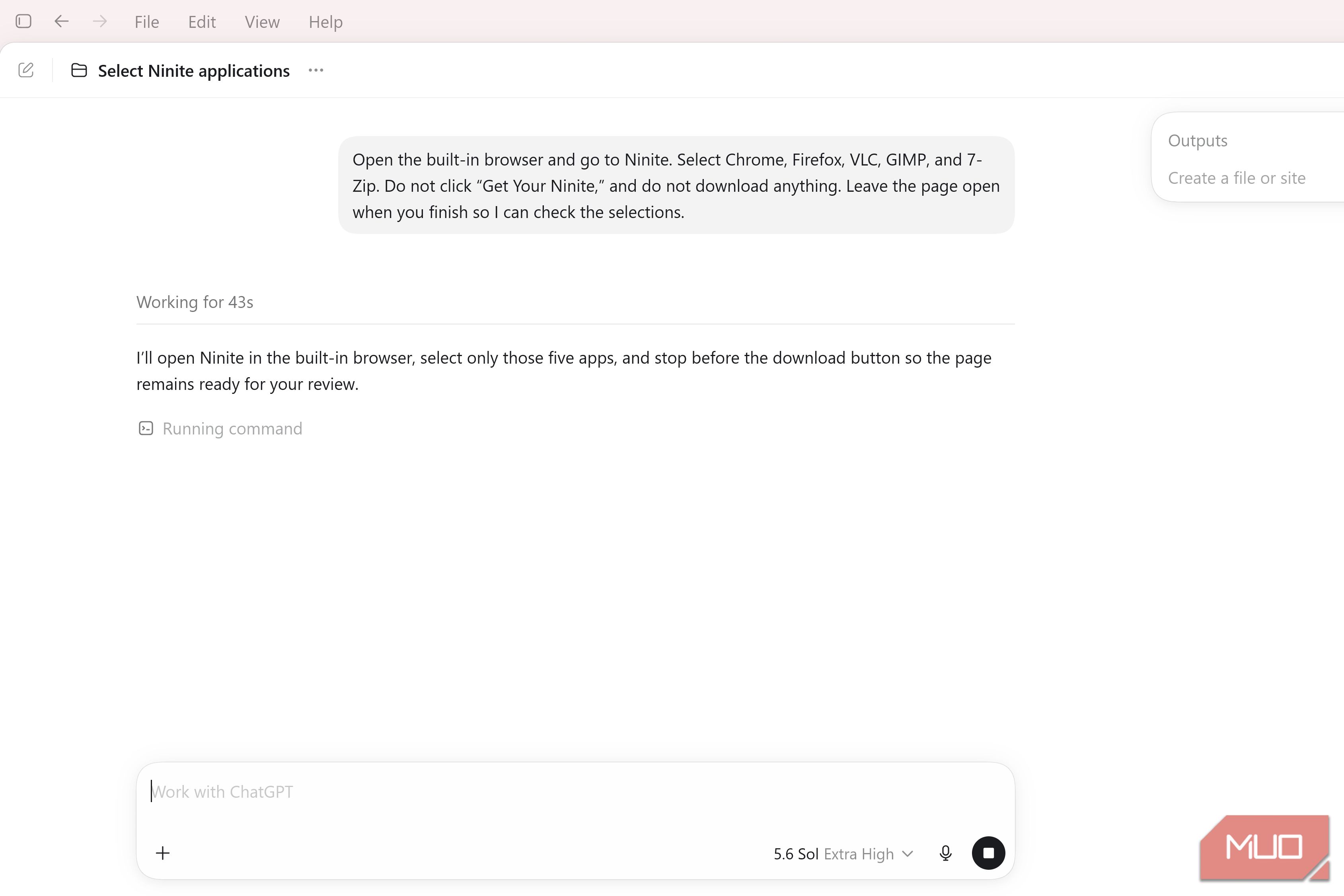 ChatGPT Work prompt to select apps on Ninite