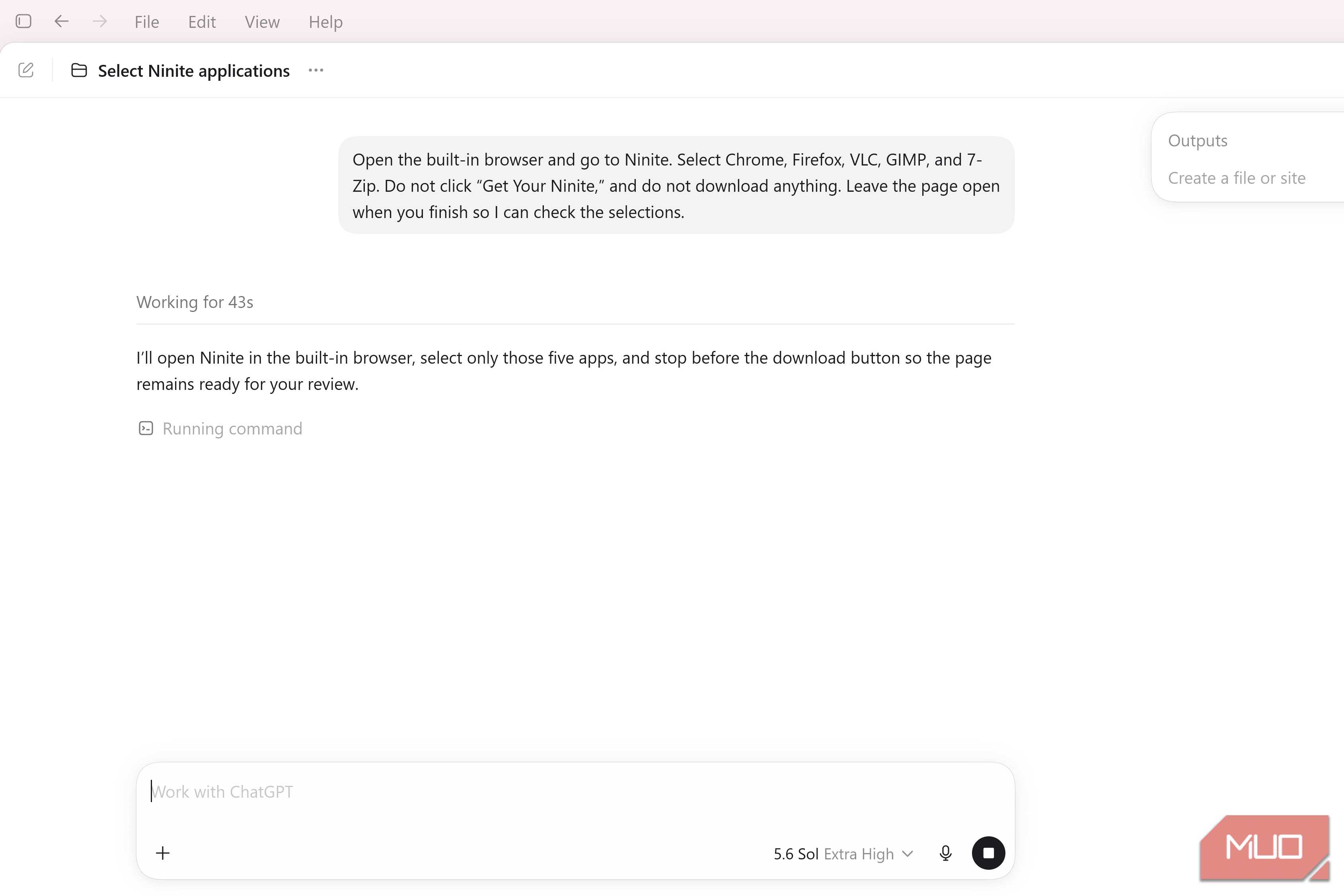 ChatGPT Work prompt to select apps on Ninite