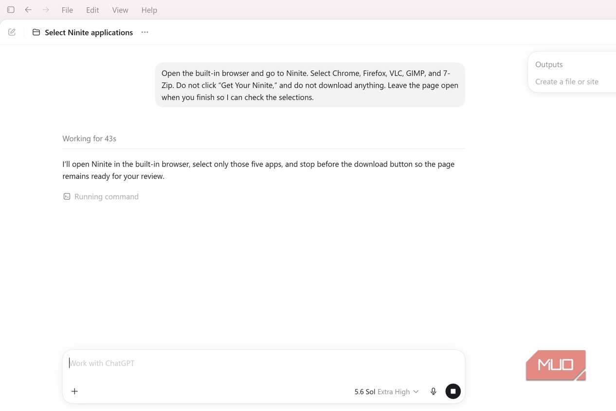 ChatGPT Work prompt to select apps on Ninite