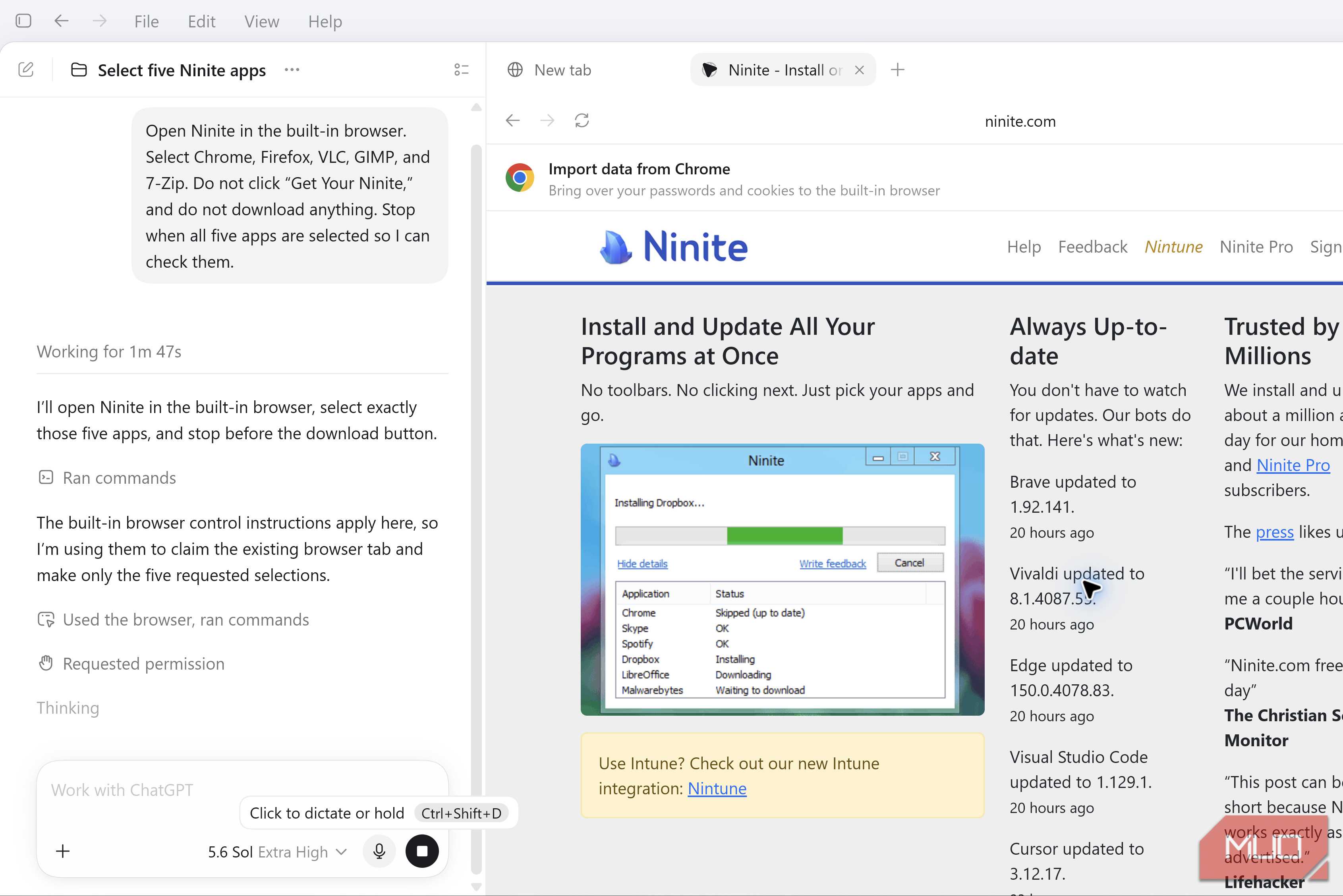 ChatGPT Work navigating Ninite