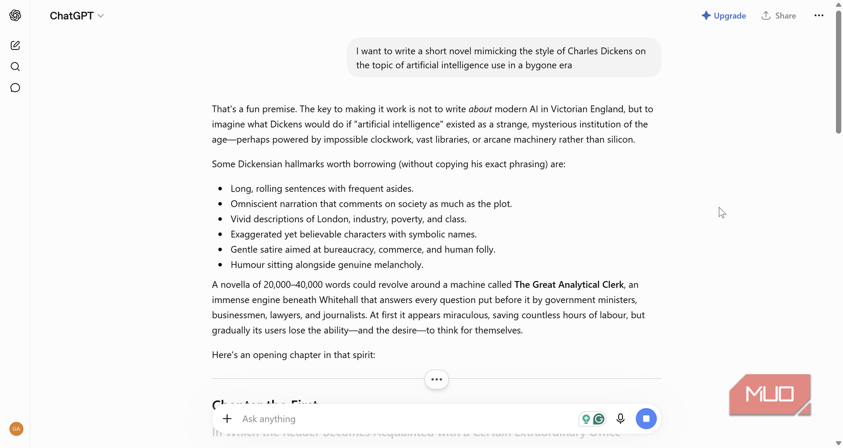 chatgpt writing ai novel in the style of charles dickens.