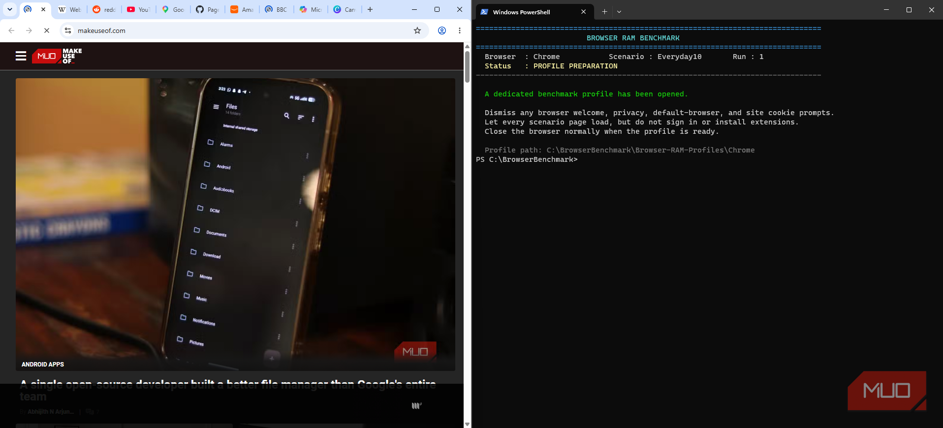 Chrome browser and PowerShell profile preparation script running