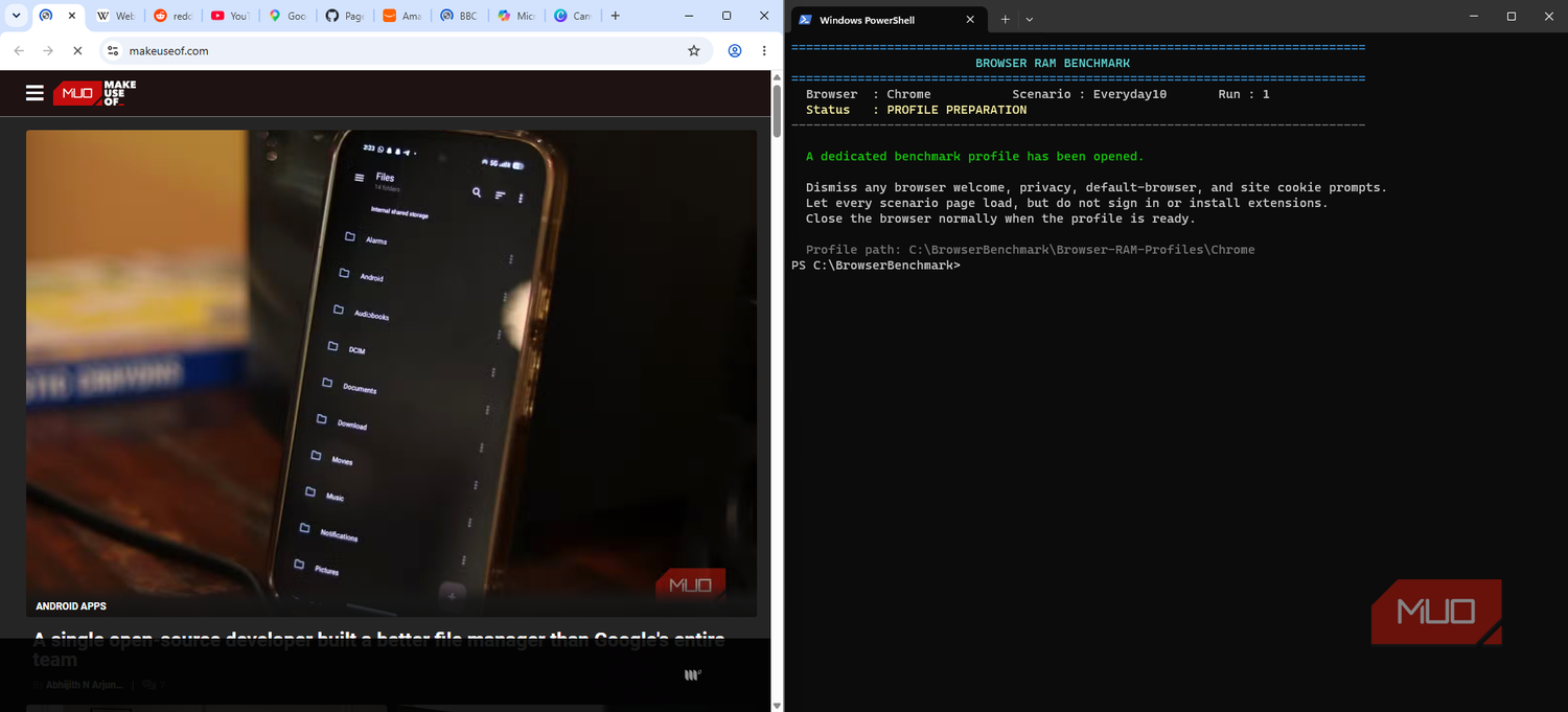 Chrome browser and PowerShell profile preparation script running
