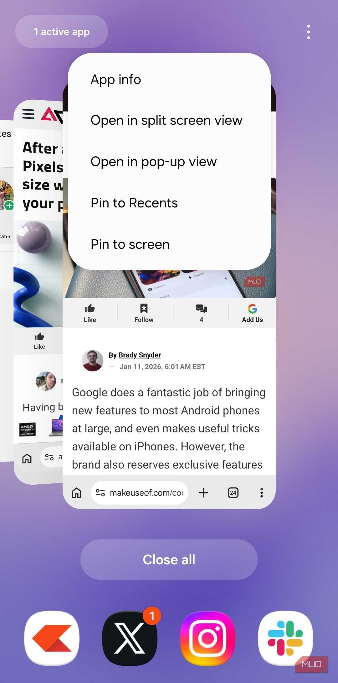 Chrome in recent apps menu on Android