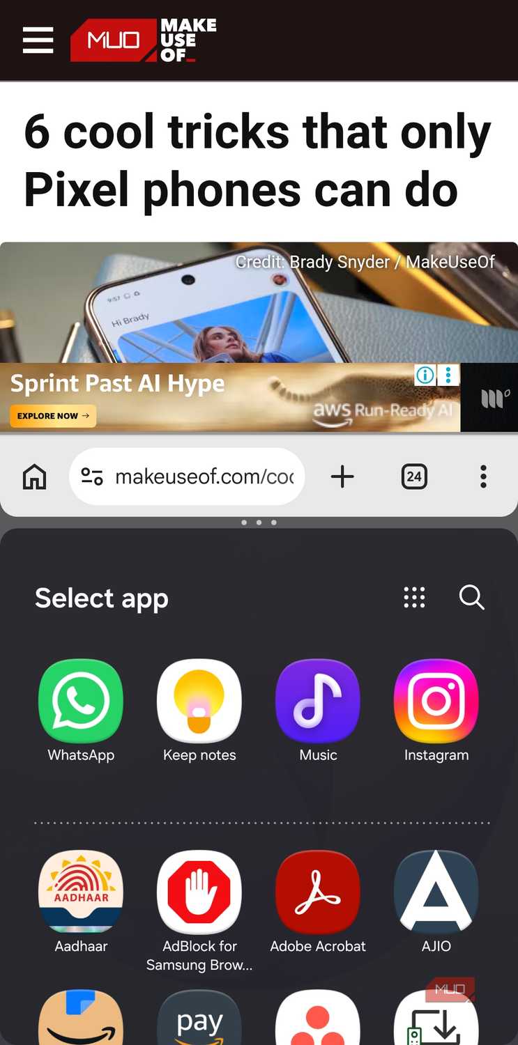Chrome on Android in split screen mode