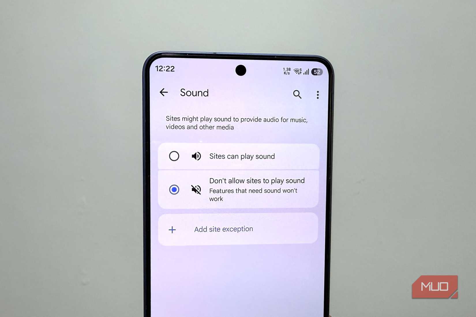 Chrome on Android showing sound permission options