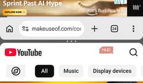 Chrome on Android showing split screen mode