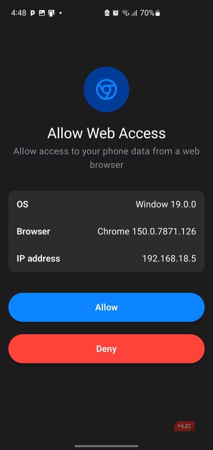 Chrome web access permission prompt