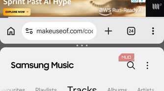 Chrome with Music player in split screen mode
