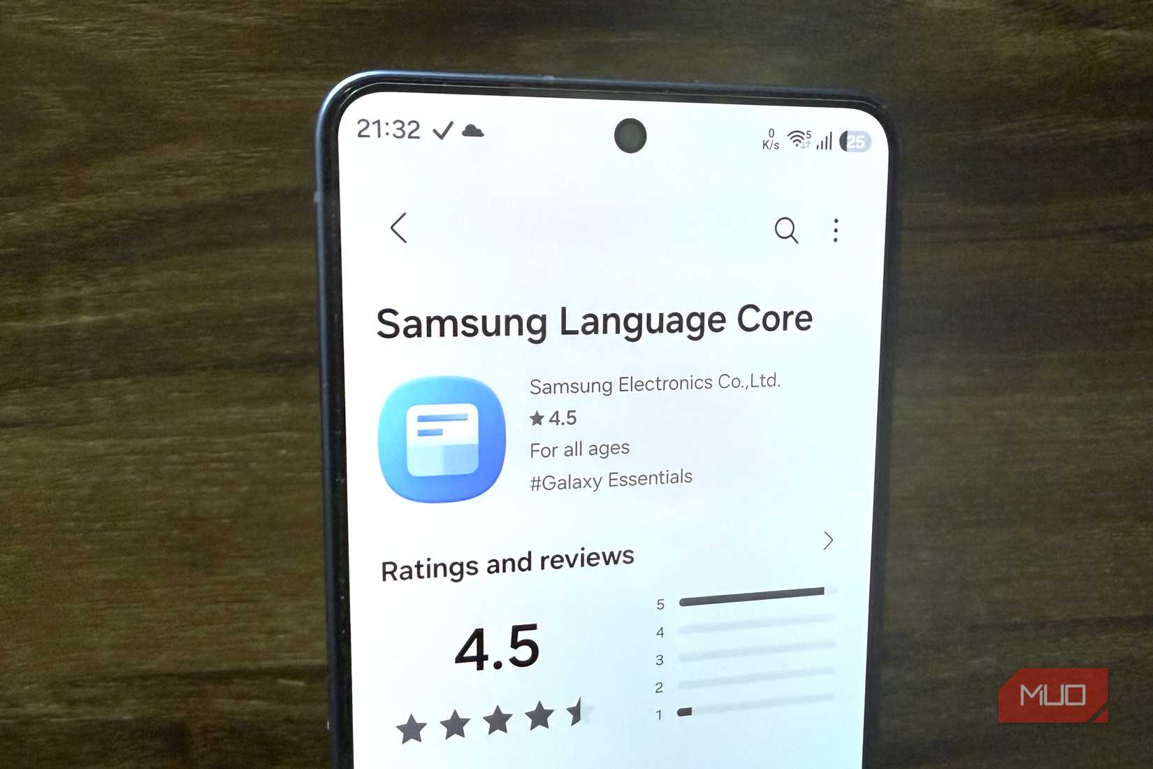 Close up of a phone showing Samsung Language Core app
