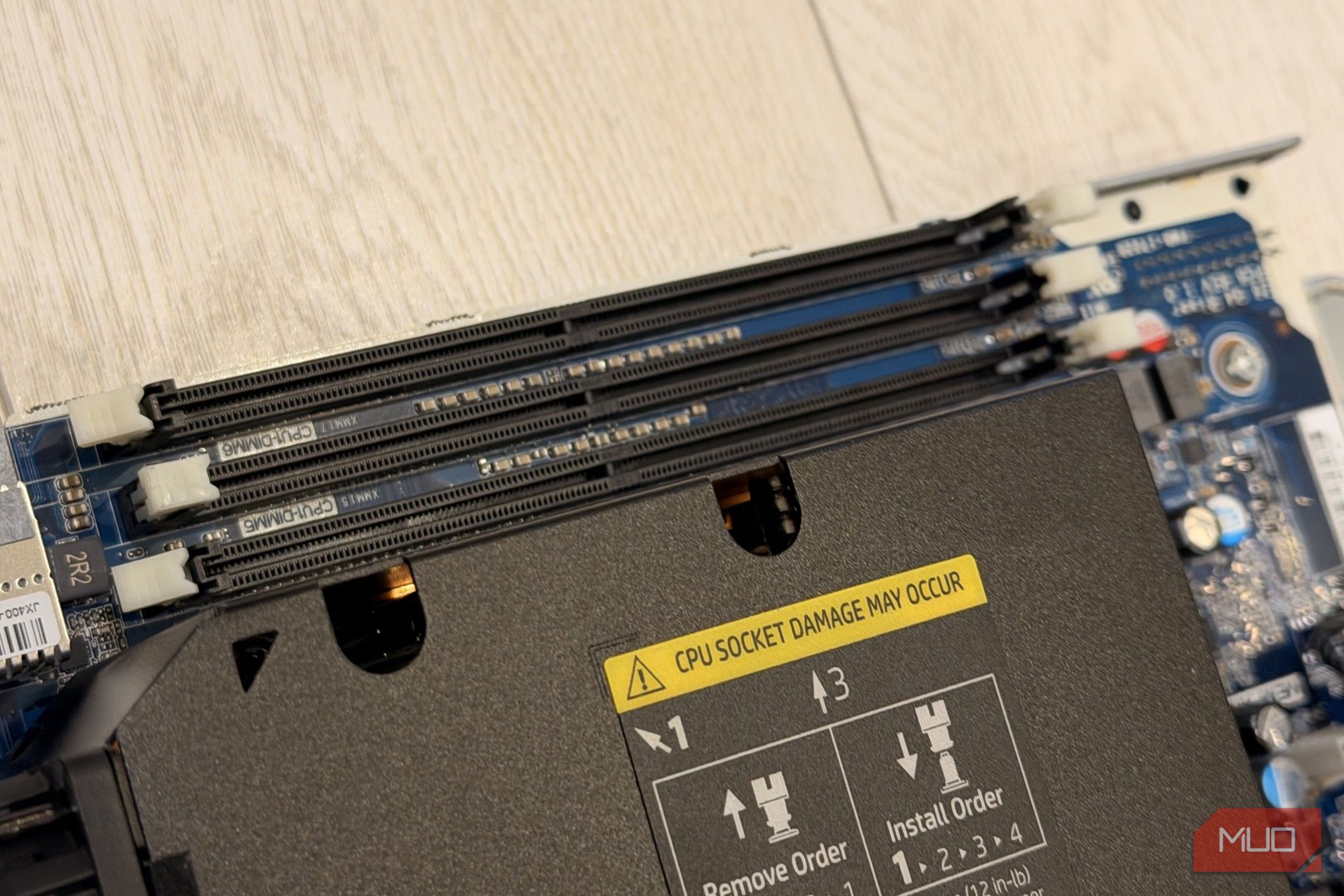 Close up of DDR4 memory modules installed in the HP Z6 G4 motherboard