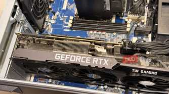 Close up of the ASUS TUF Gaming RTX 3090 graphics card backplate in the case