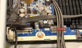 Close up of the HP Z6 G4 motherboard SSD slot and front fan header