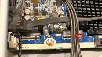 Close up of the HP Z6 G4 motherboard SSD slot and front fan header