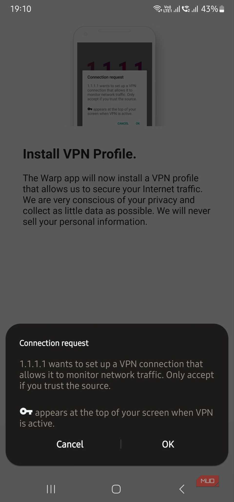 Android requesting VPN connection configuration