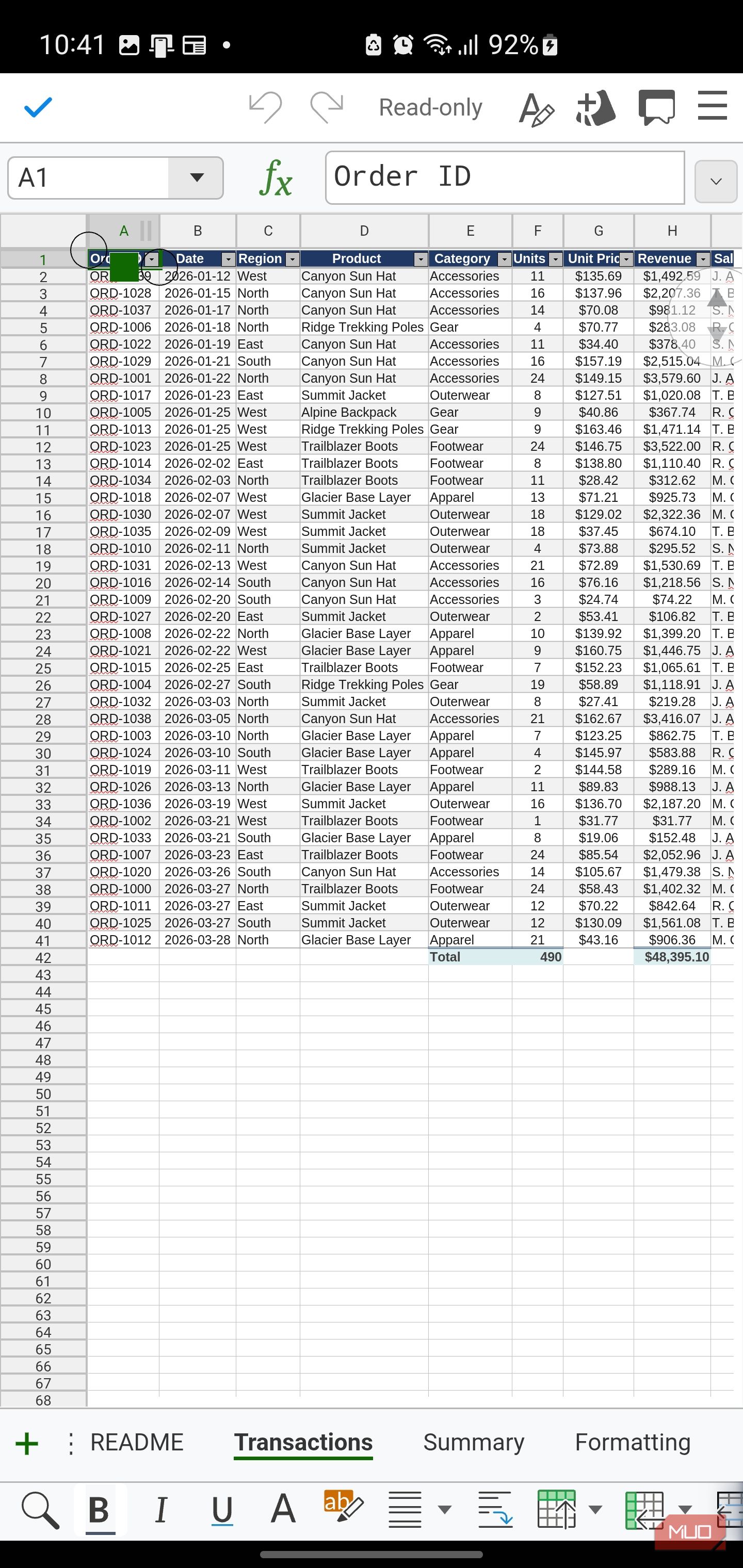 Collabora Office displaying orders data and transactions
