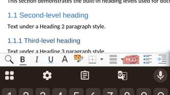 Collabora Office document formatting test on mobile