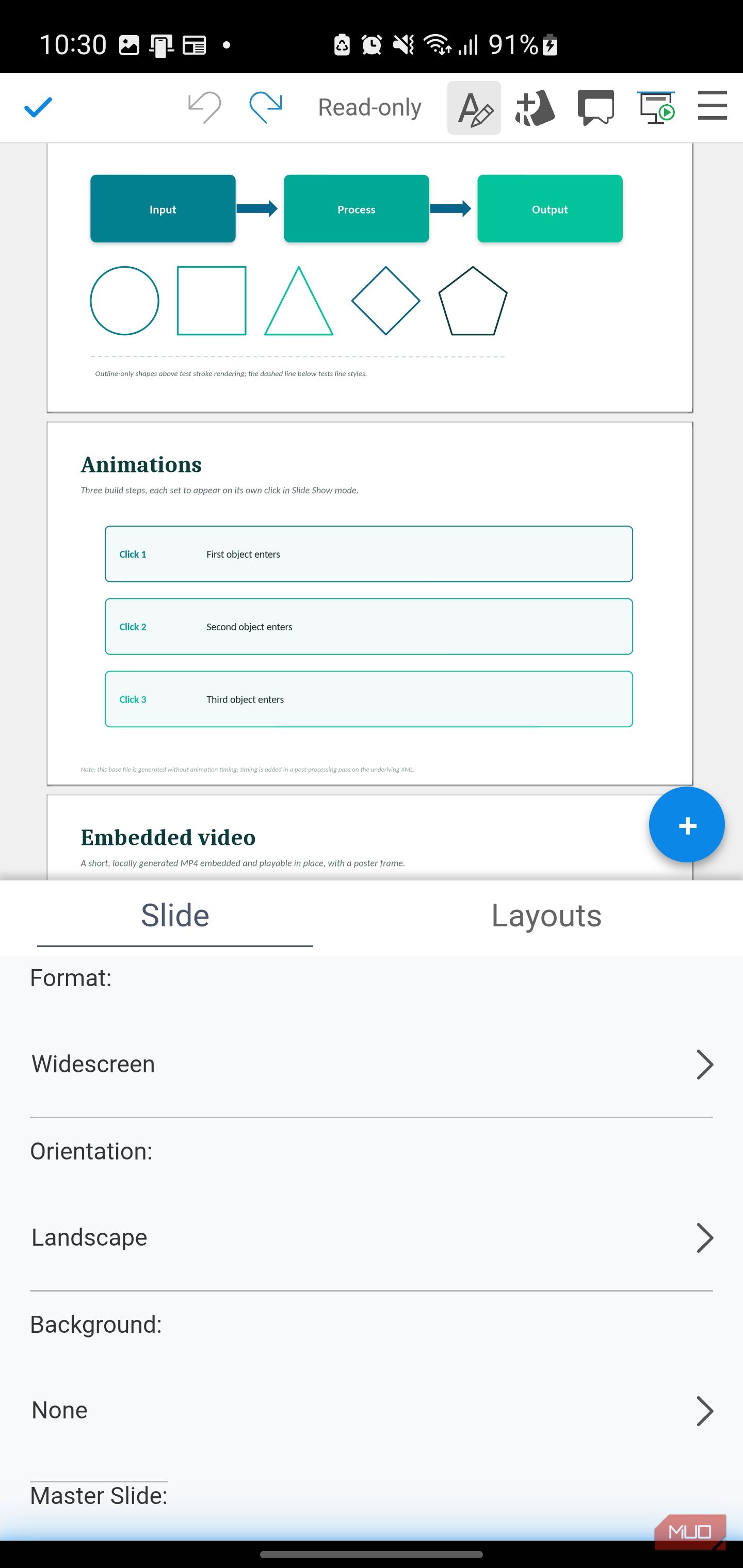 Collabora Office showing slide formatting options