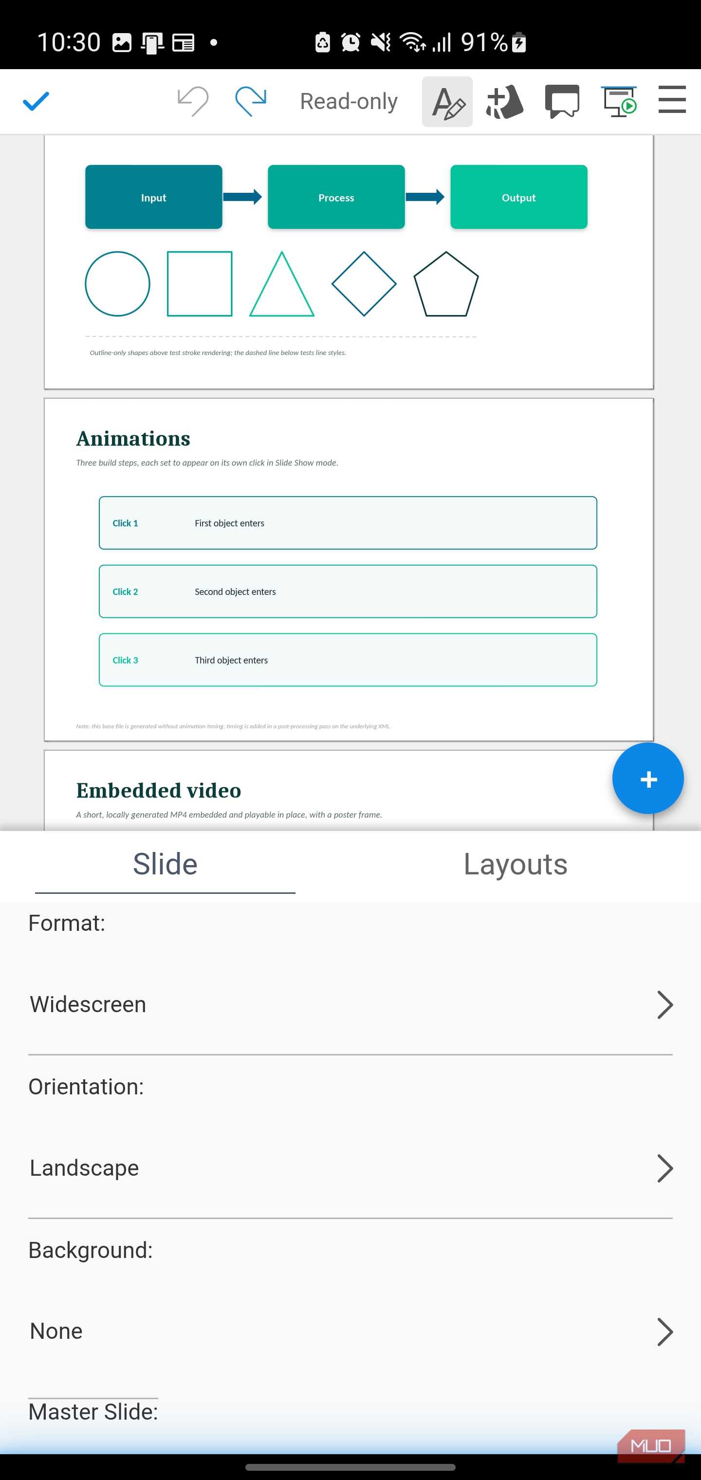 Collabora Office showing slide formatting options