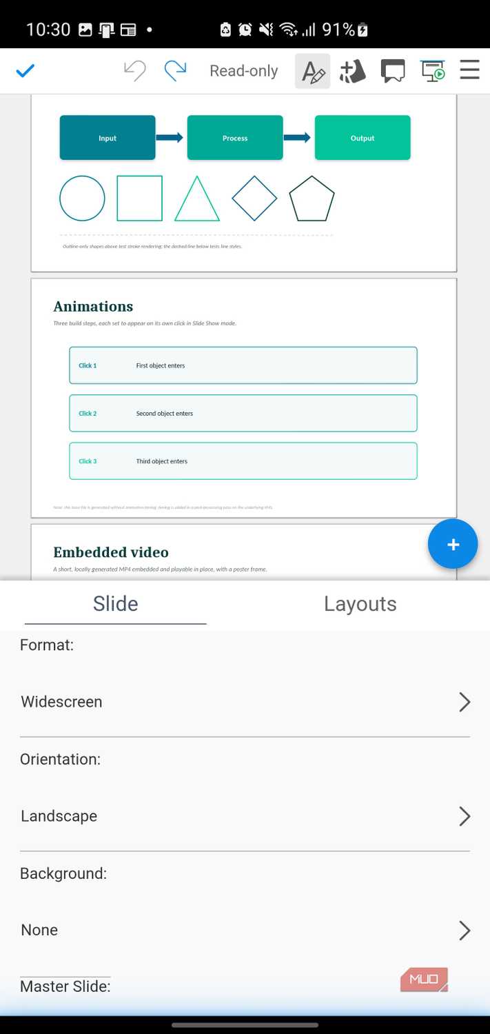 Collabora Office showing slide formatting options