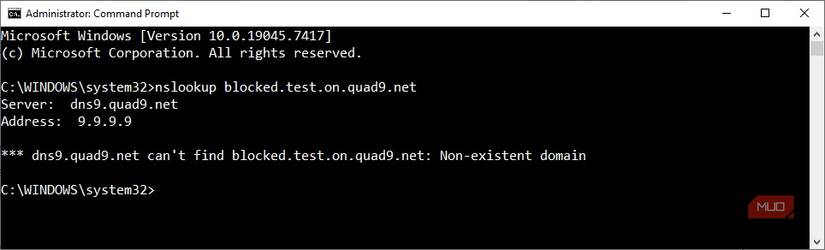 command prompt check dns settings quad9.